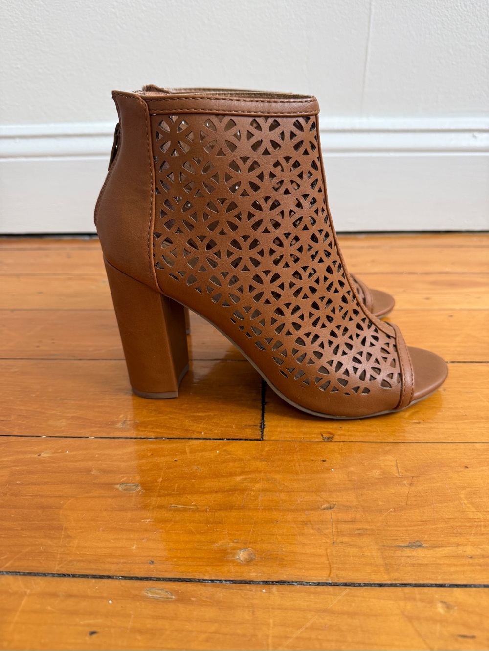 Report Brown Peep-Toe Heeled Booties